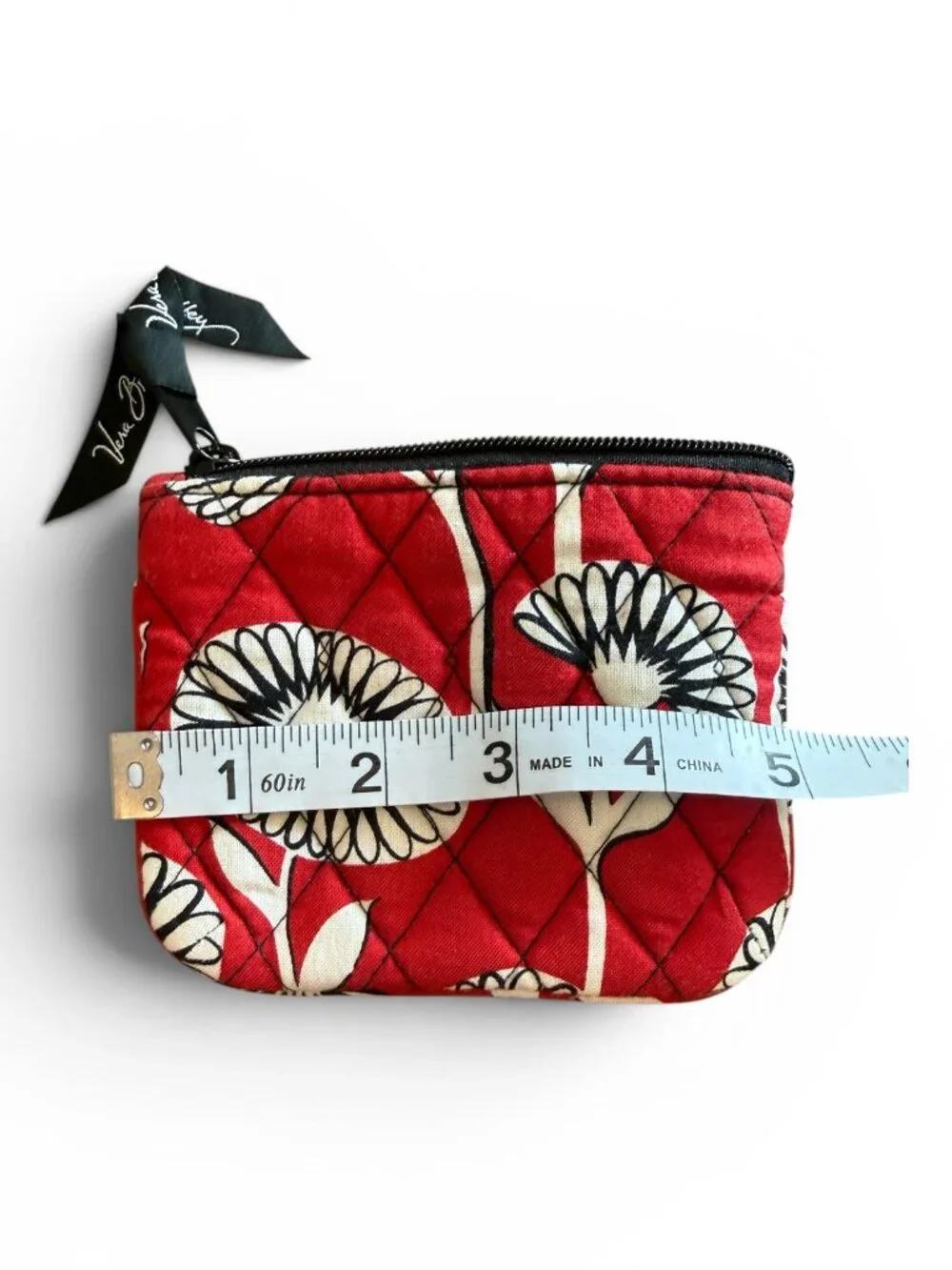 Vera Bradley Red Deco Daisy Floral Quilted Coin Purse Zip Pouch Change Purse